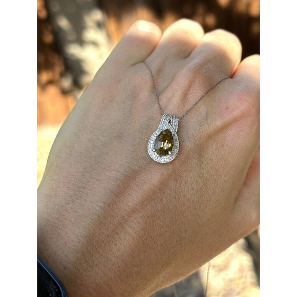 10k Solid White Gold And Diamonds Clyde Duneier Pear Tourmaline Pendant - Picture 4 of 12